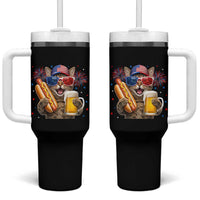 Beer And Hotdog Cat Tumbler With Handle Fourth Of July Celebration