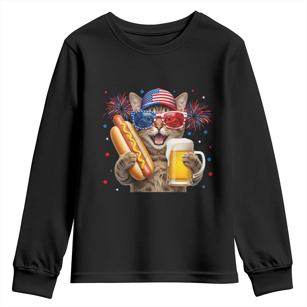 Beer And Hotdog Cat Youth Sweatshirt Fourth Of July Celebration