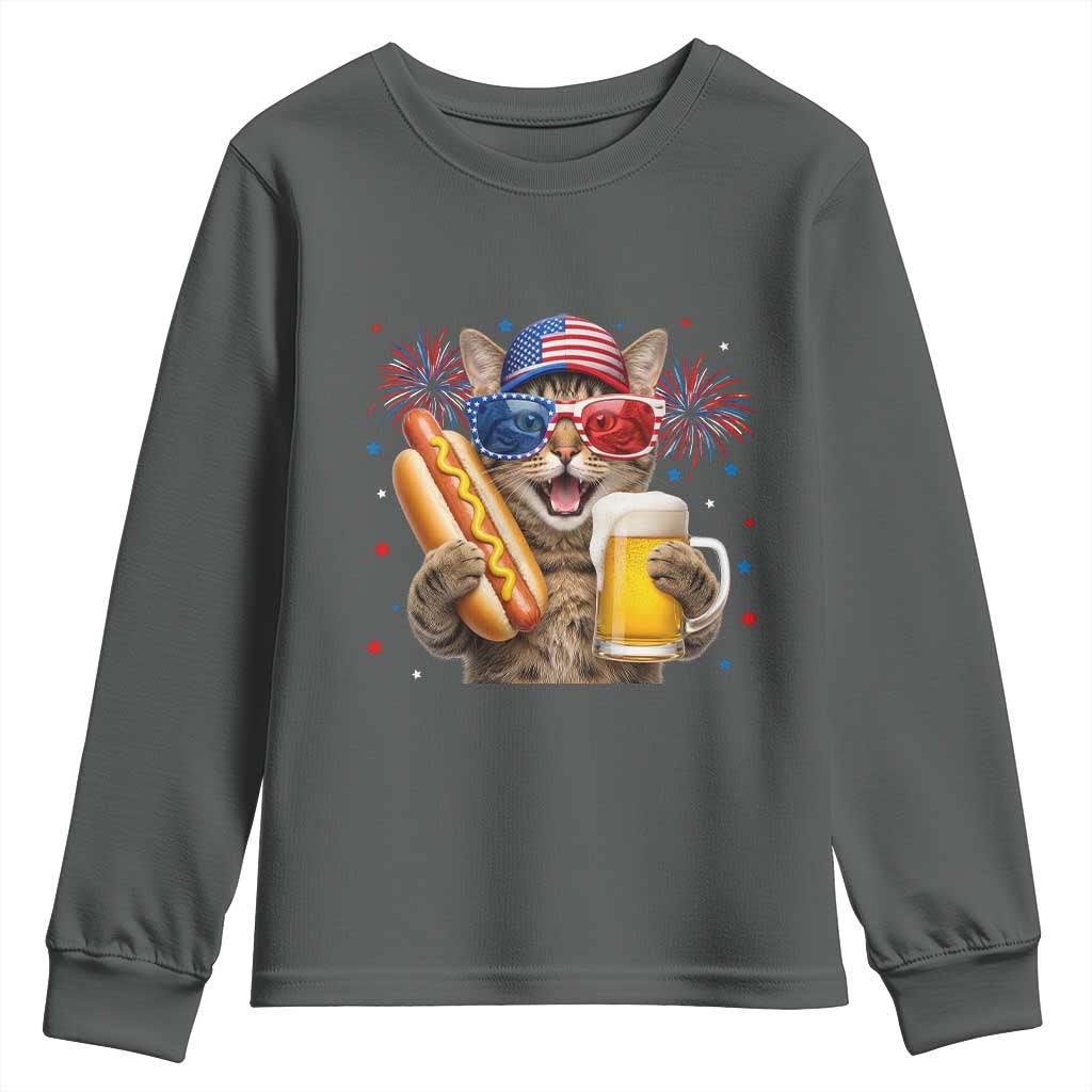Beer And Hotdog Cat Youth Sweatshirt Fourth Of July Celebration