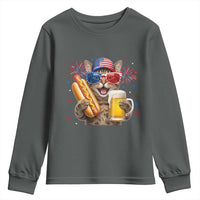 Beer And Hotdog Cat Youth Sweatshirt Fourth Of July Celebration