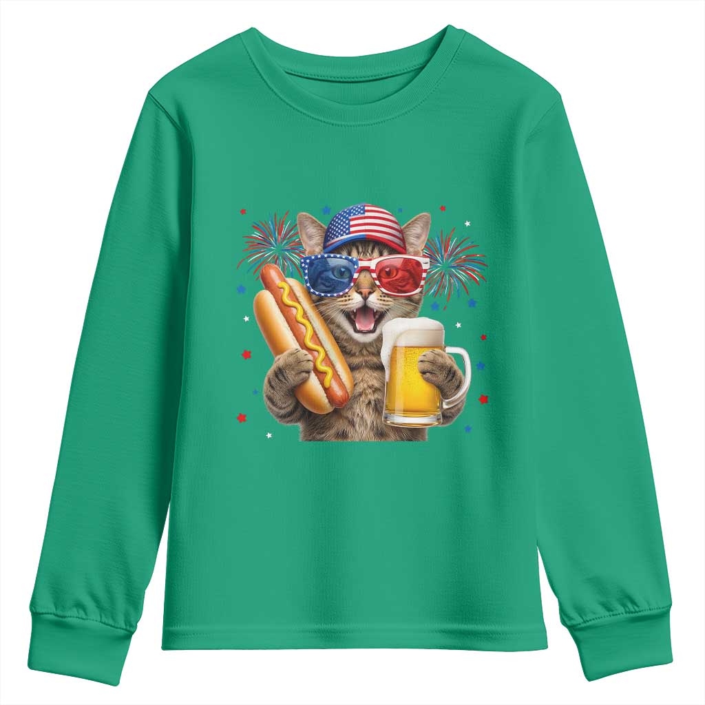 Beer And Hotdog Cat Youth Sweatshirt Fourth Of July Celebration