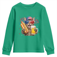 Beer And Hotdog Cat Youth Sweatshirt Fourth Of July Celebration