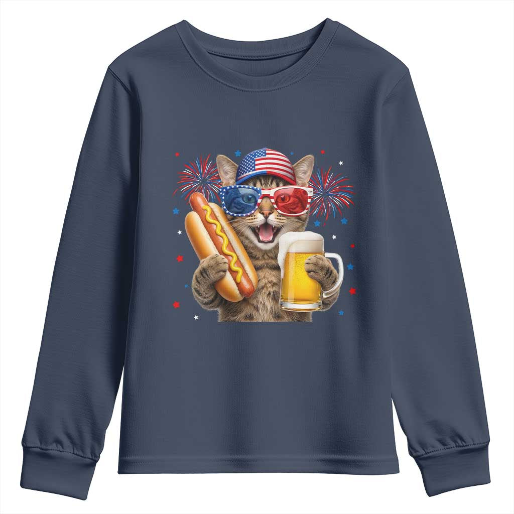 Beer And Hotdog Cat Youth Sweatshirt Fourth Of July Celebration