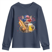 Beer And Hotdog Cat Youth Sweatshirt Fourth Of July Celebration