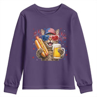 Beer And Hotdog Cat Youth Sweatshirt Fourth Of July Celebration