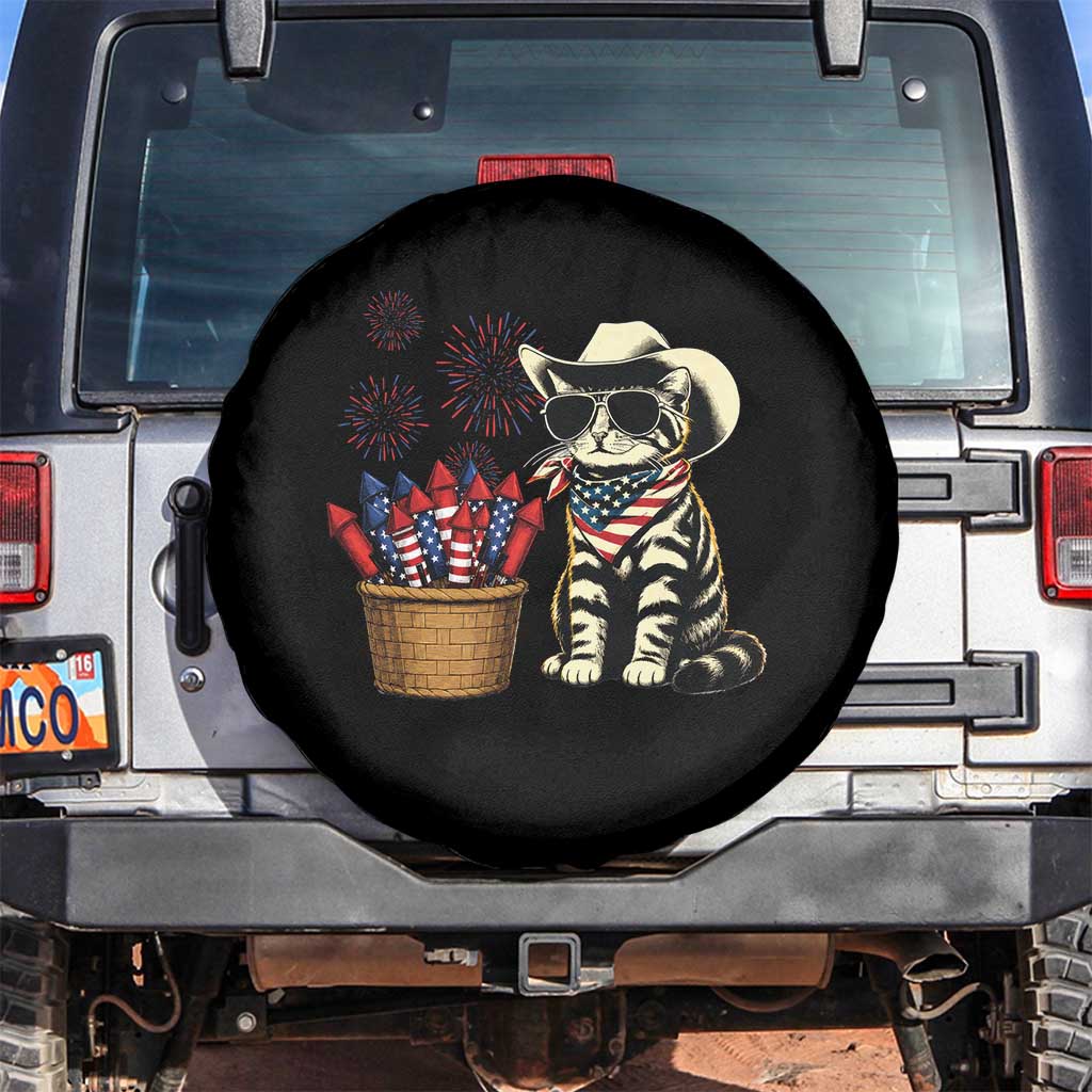 Patriotic Cowboy Cat Spare Tire Cover 4th Of July Fireworks Celebration