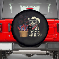 Patriotic Cowboy Cat Spare Tire Cover 4th Of July Fireworks Celebration