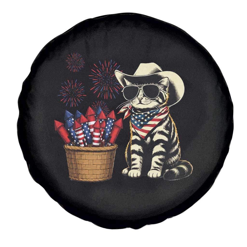 Patriotic Cowboy Cat Spare Tire Cover 4th Of July Fireworks Celebration