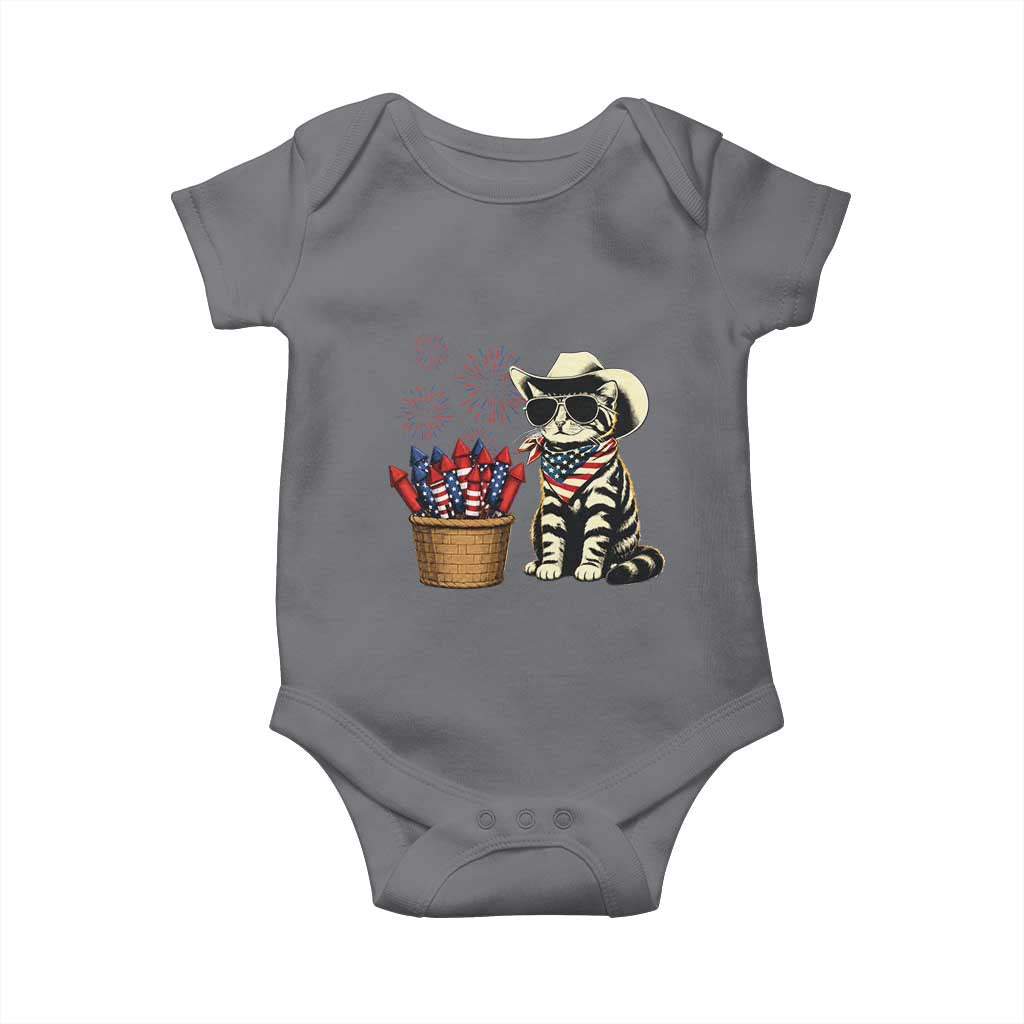 Patriotic Cowboy Cat Baby Onesie 4th Of July Fireworks Celebration