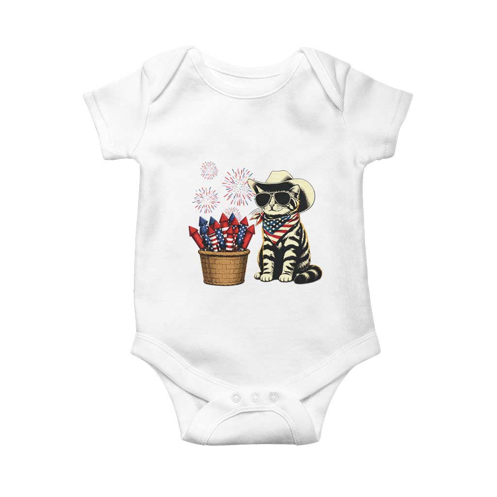 Patriotic Cowboy Cat Baby Onesie 4th Of July Fireworks Celebration