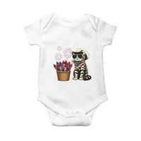 Patriotic Cowboy Cat Baby Onesie 4th Of July Fireworks Celebration