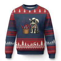 Patriotic Cowboy Cat Ugly Christmas Sweater 4th Of July Fireworks Celebration