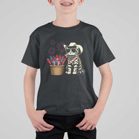 Patriotic Cowboy Cat T Shirt For Kid 4th Of July Fireworks Celebration
