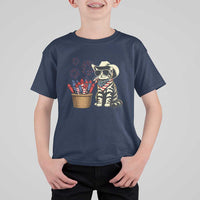 Patriotic Cowboy Cat T Shirt For Kid 4th Of July Fireworks Celebration