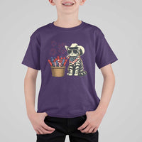 Patriotic Cowboy Cat T Shirt For Kid 4th Of July Fireworks Celebration