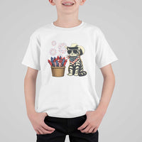 Patriotic Cowboy Cat T Shirt For Kid 4th Of July Fireworks Celebration