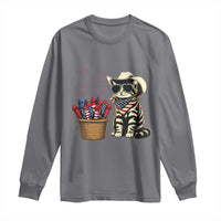 Patriotic Cowboy Cat Long Sleeve Shirt 4th Of July Fireworks Celebration