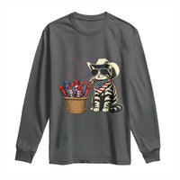 Patriotic Cowboy Cat Long Sleeve Shirt 4th Of July Fireworks Celebration