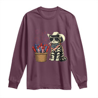 Patriotic Cowboy Cat Long Sleeve Shirt 4th Of July Fireworks Celebration