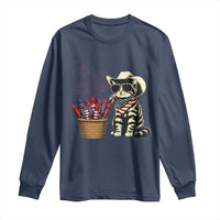 Patriotic Cowboy Cat Long Sleeve Shirt 4th Of July Fireworks Celebration