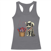 Patriotic Cowboy Cat Racerback Tank Top 4th Of July Fireworks Celebration