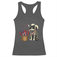 Patriotic Cowboy Cat Racerback Tank Top 4th Of July Fireworks Celebration
