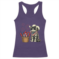 Patriotic Cowboy Cat Racerback Tank Top 4th Of July Fireworks Celebration