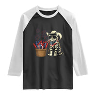 Patriotic Cowboy Cat Raglan Shirt 4th Of July Fireworks Celebration