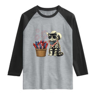 Patriotic Cowboy Cat Raglan Shirt 4th Of July Fireworks Celebration