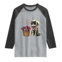 Patriotic Cowboy Cat Raglan Shirt 4th Of July Fireworks Celebration