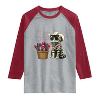 Patriotic Cowboy Cat Raglan Shirt 4th Of July Fireworks Celebration
