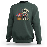 Patriotic Cowboy Cat Sweatshirt 4th Of July Fireworks Celebration