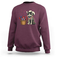 Patriotic Cowboy Cat Sweatshirt 4th Of July Fireworks Celebration