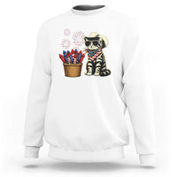 Patriotic Cowboy Cat Sweatshirt 4th Of July Fireworks Celebration