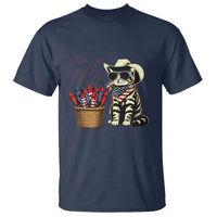 Patriotic Cowboy Cat T Shirt 4th Of July Fireworks Celebration