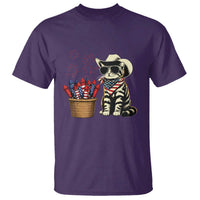 Patriotic Cowboy Cat T Shirt 4th Of July Fireworks Celebration