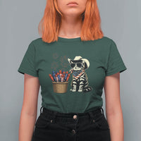 Patriotic Cowboy Cat T Shirt For Women 4th Of July Fireworks Celebration
