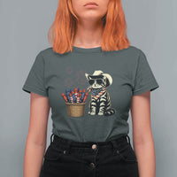 Patriotic Cowboy Cat T Shirt For Women 4th Of July Fireworks Celebration
