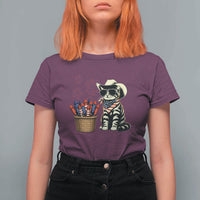 Patriotic Cowboy Cat T Shirt For Women 4th Of July Fireworks Celebration