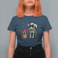 Patriotic Cowboy Cat T Shirt For Women 4th Of July Fireworks Celebration