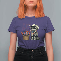 Patriotic Cowboy Cat T Shirt For Women 4th Of July Fireworks Celebration