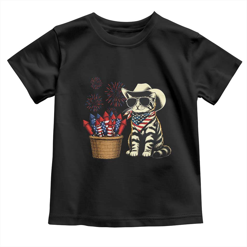 Patriotic Cowboy Cat Toddler T Shirt 4th Of July Fireworks Celebration