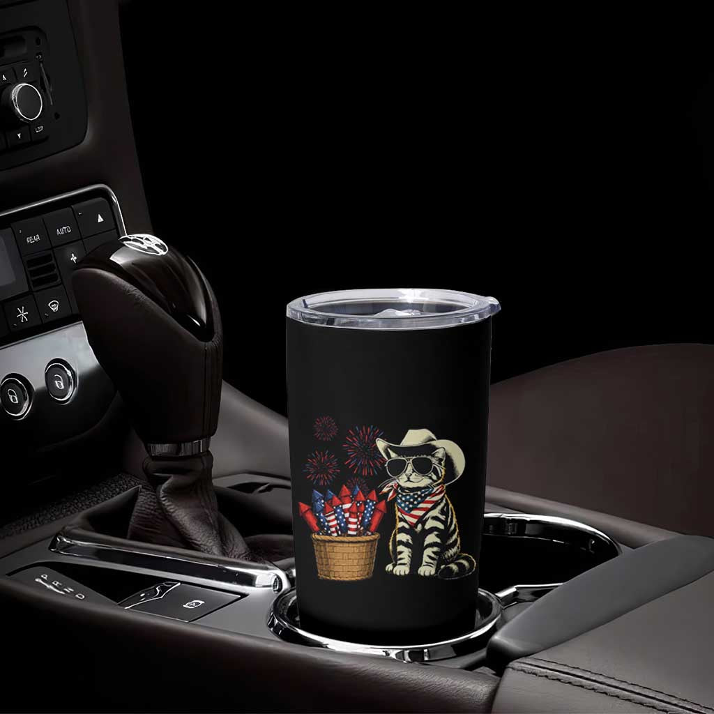 Patriotic Cowboy Cat Tumbler Cup 4th Of July Fireworks Celebration