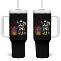 Patriotic Cowboy Cat Tumbler With Handle 4th Of July Fireworks Celebration