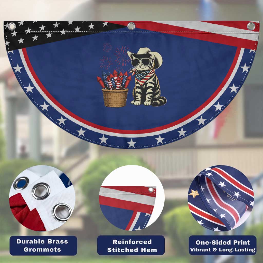 Vintage Cowboy Cat Patriotic Fan Flag 4th Of July Fireworks Celebration