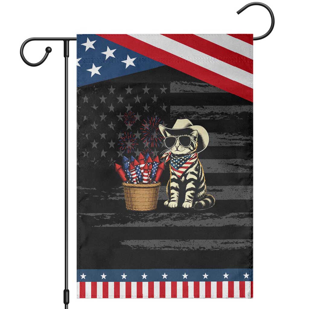 Vintage Cowboy Cat Patriotic Garden Flag 4th Of July Fireworks Celebration
