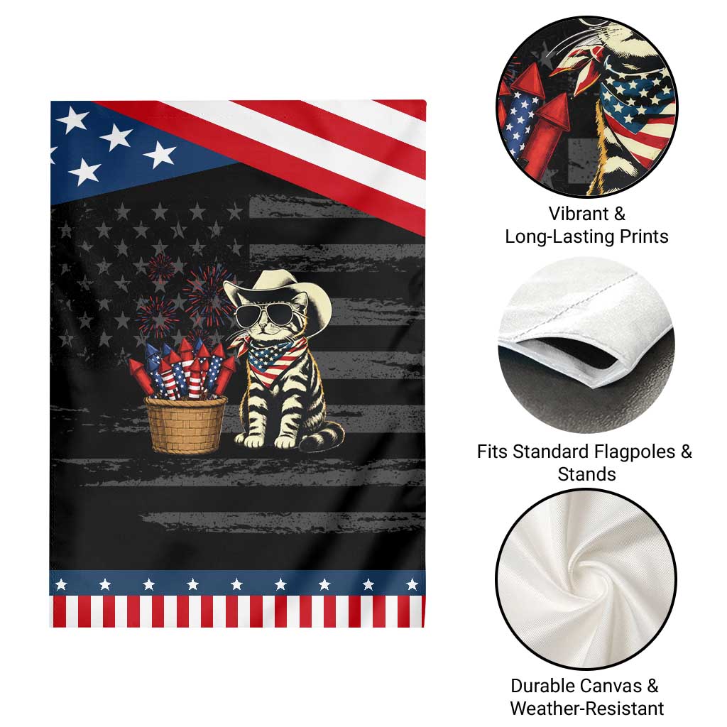 Vintage Cowboy Cat Patriotic Garden Flag 4th Of July Fireworks Celebration