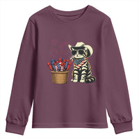 Patriotic Cowboy Cat Youth Sweatshirt 4th Of July Fireworks Celebration