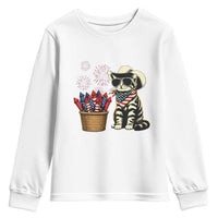 Patriotic Cowboy Cat Youth Sweatshirt 4th Of July Fireworks Celebration