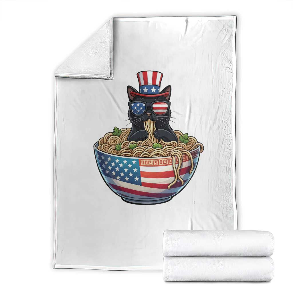 Funny Black Cats Eat Ramen Throw Blanket American Flag 4th Of July